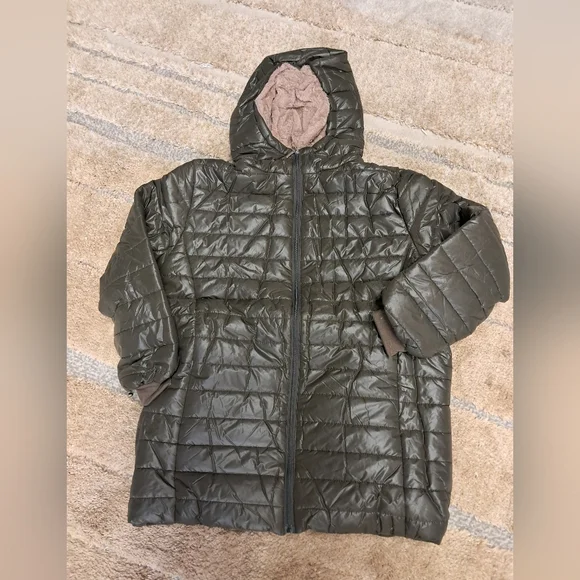 Women's Quilted Hooded Jacket - Olive Green - Picture 2 of 3